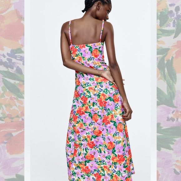 Zara NWT Linen Blend Floral Print Midi Dress - Picture 5 of 11